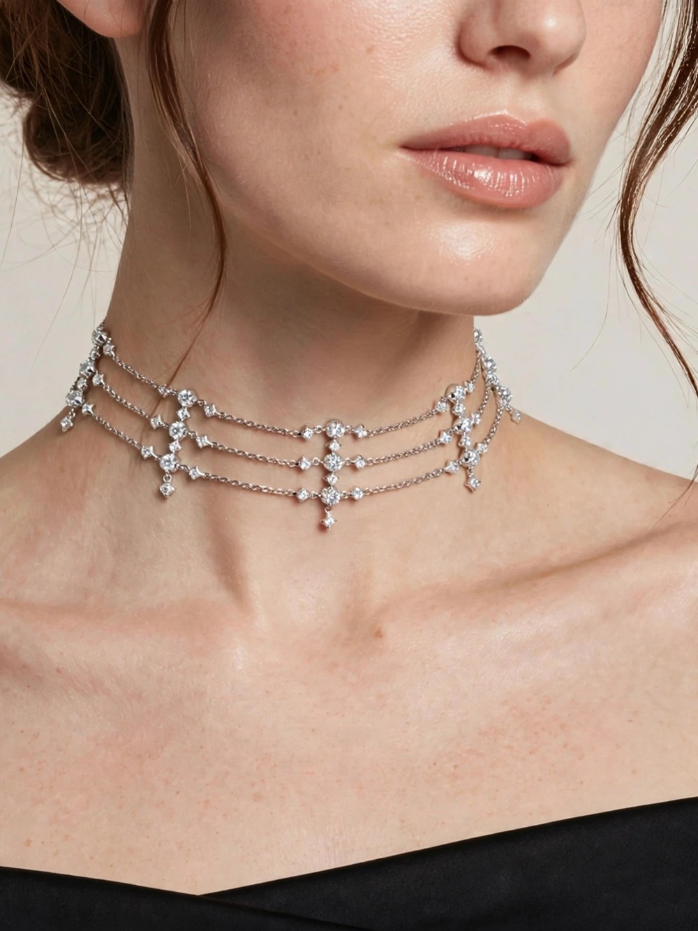 Nadri Silver Crystal Choker Necklace